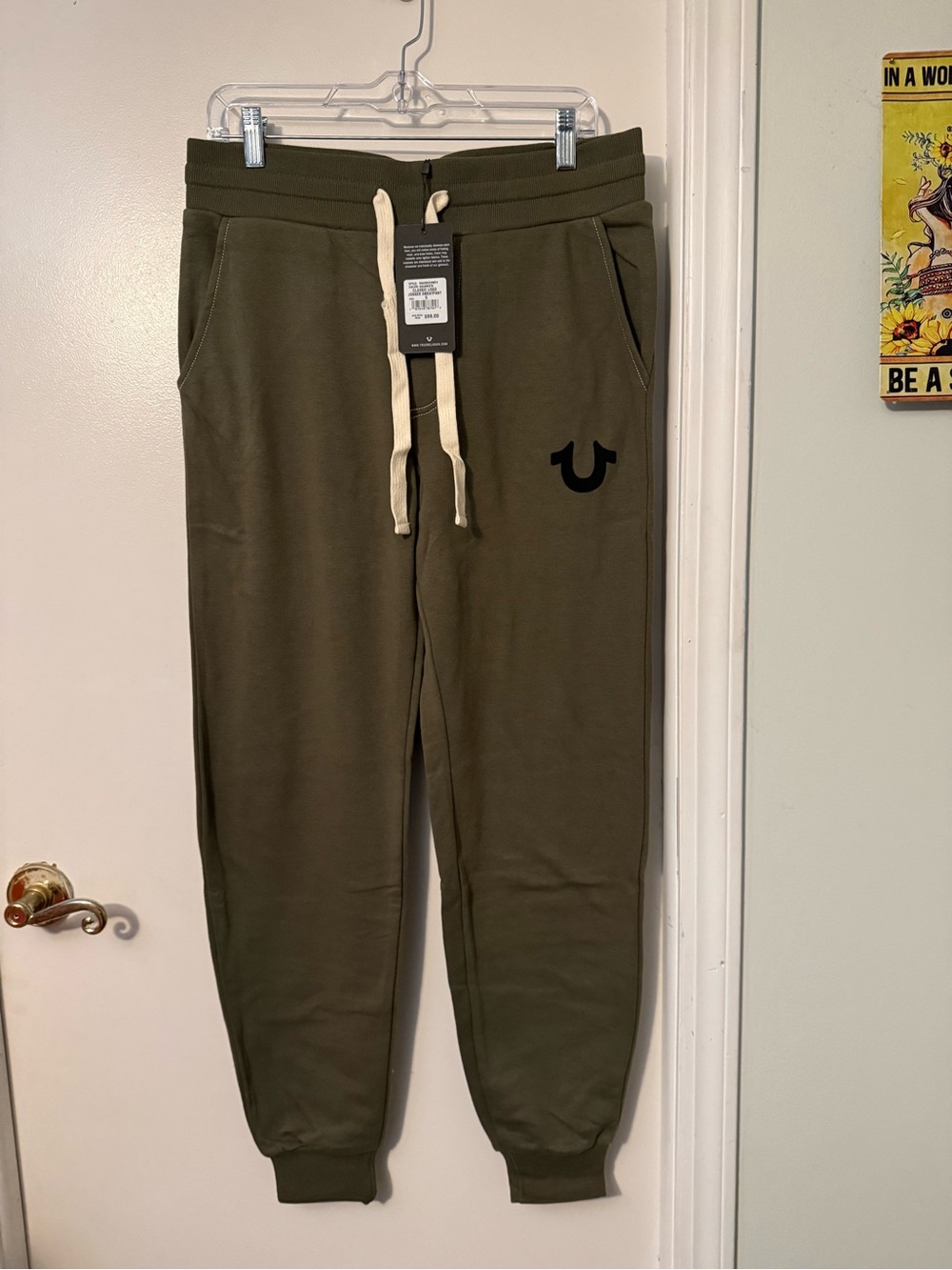 True Religion Olive Drawstring Jogger Pants with Contrast Ties
